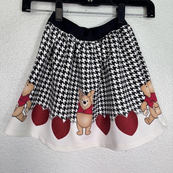 Disney Winnie the Pooh Skirt Girls 5 Houndstooth Red Glitter Hearts Elastic - Picture 2 of 8